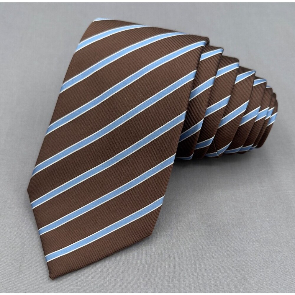 CHERESKIN Men's Tie 100% Silk Necktie Striped Brown/Blue Classic Preppy 60"X3.5"